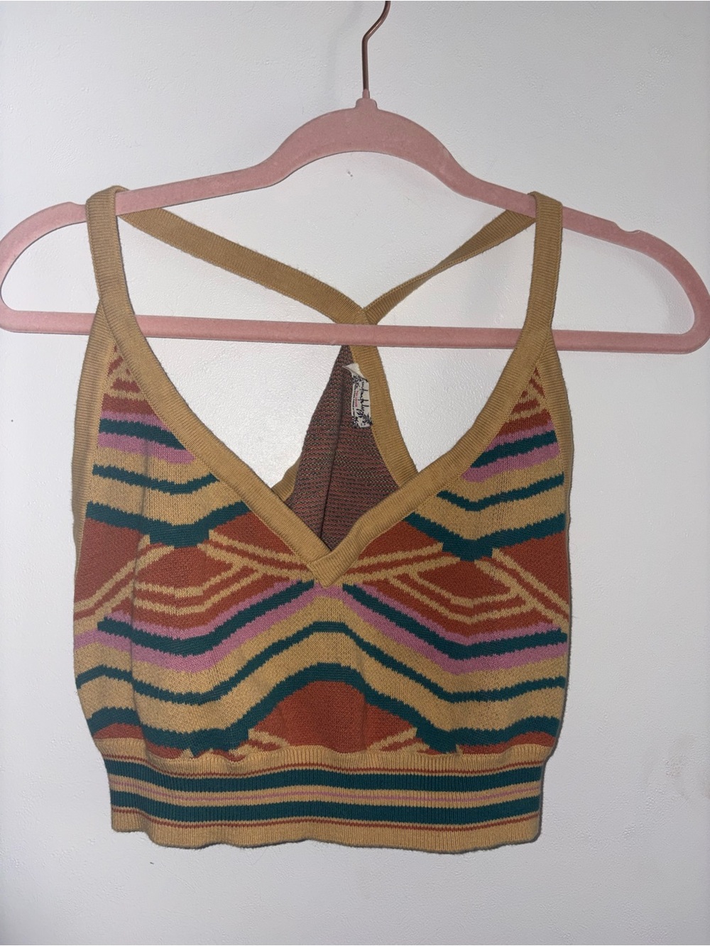 Free People Mustard Multi Geometric Knit Cami